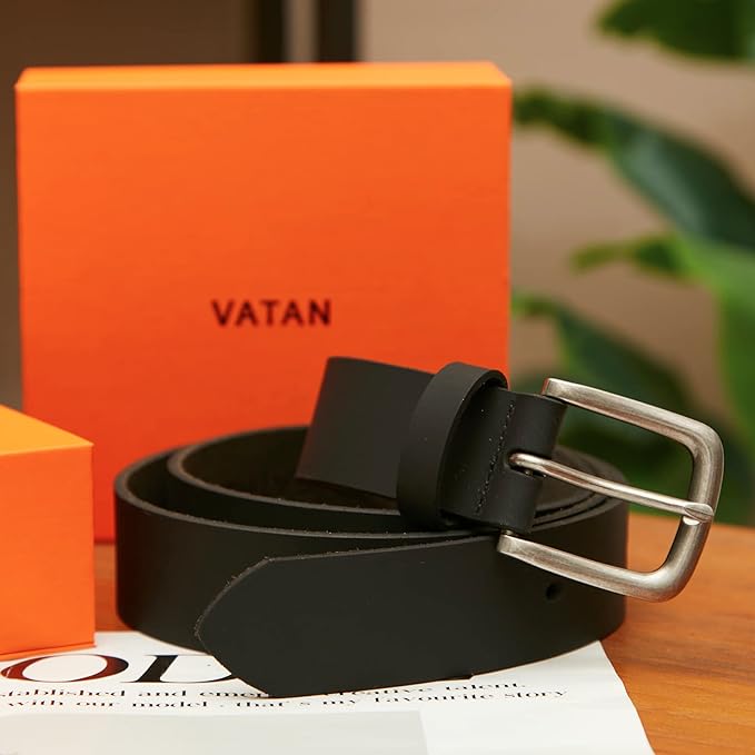 VATAN Men's Full Grain Leather Casual Every Day Jeans Belts, Handmade Men Leather Belt with Gift Box