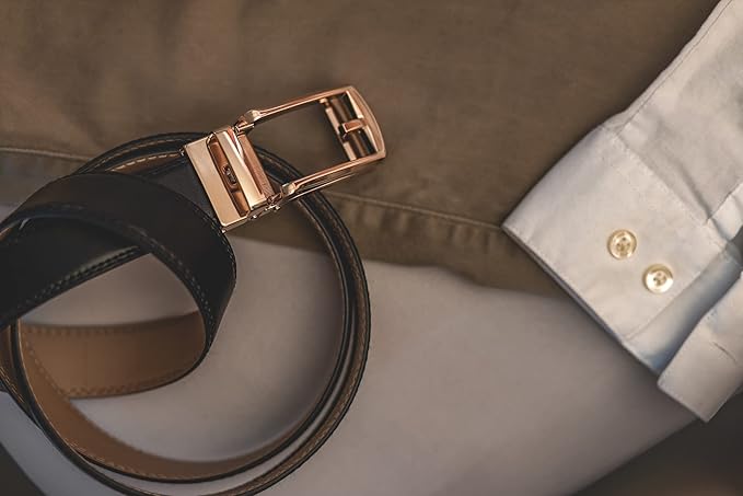 Tonywell Mens Leather Ratchet Belts with Click Buckle Perfect Fit Dress Belt 30mm Wide