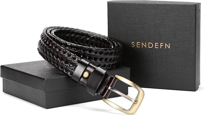 SENDEFN Leather Braided Belts for Men, 1 3/8" Casual Woven Leather Belt for Men Jeans Golf Dress Pants with Gift Box
