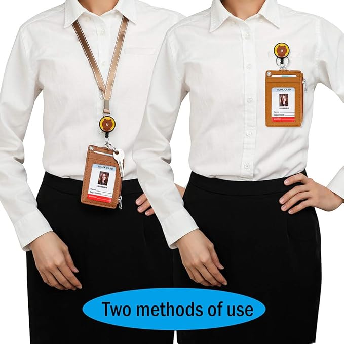【2025 Latest】Cute Badge Holder Retractable Lanyard Reel Clip with Heavy Duty Carabiner, 1 Clear ID Window, and 4 Card Slots in 2 Sided for Students Teens Boys Girls Women (01 Brown Bear)