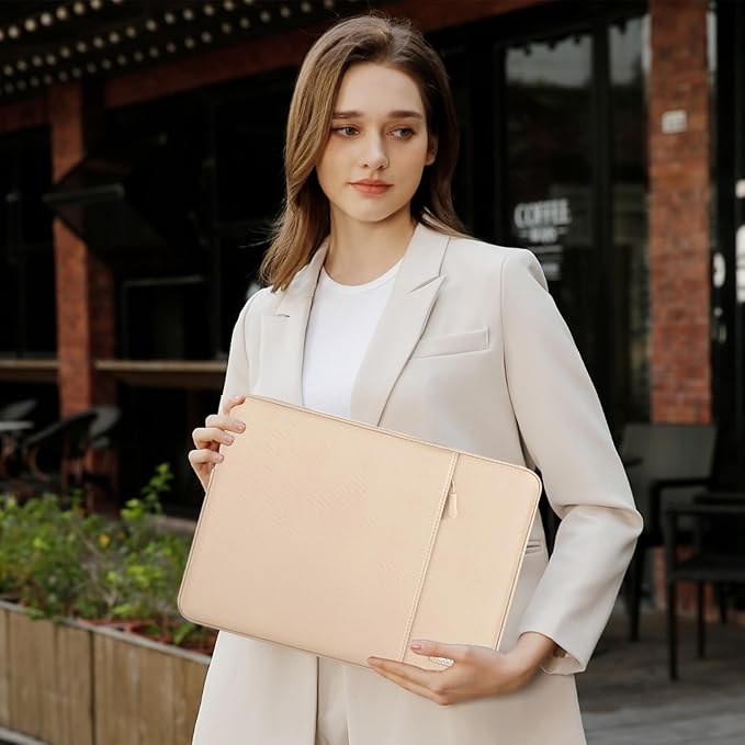 MOSISO Laptop Case 15 inch, 15 inch Laptop Sleeve Compatible with MacBook Air M5 A3448 M4 A3241 M3 A3114 M2 A2941 2026-2023, Dell XPS, Polyester Vertical Computer Sleeve Bag with Pocket, Apricot
