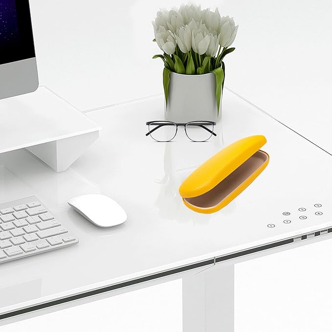 PU Leather Hard Shell Eyeglass Case Glass Holder box for Men and Women with Cleaning Cloth Yellow