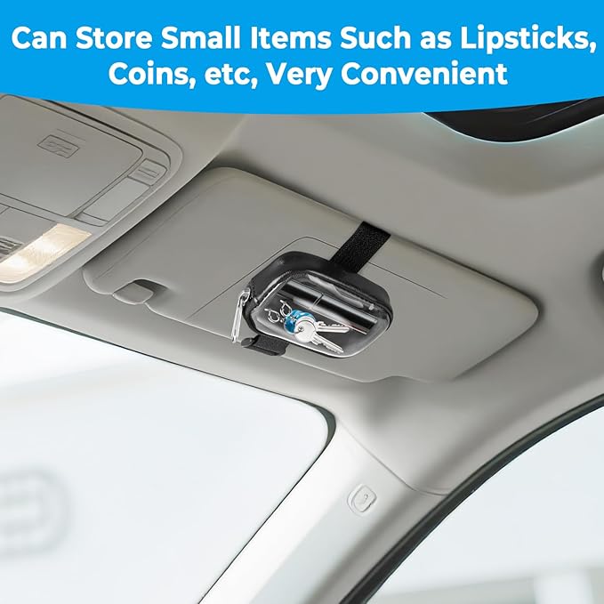 Garage Door Opener Holder for Visor, Mini Universal Bag for Garage Door Key Fob Remote Control, Adjustable Visor Case for Car Key Fob, Lipsticks Cosmetics Small Items (Black)