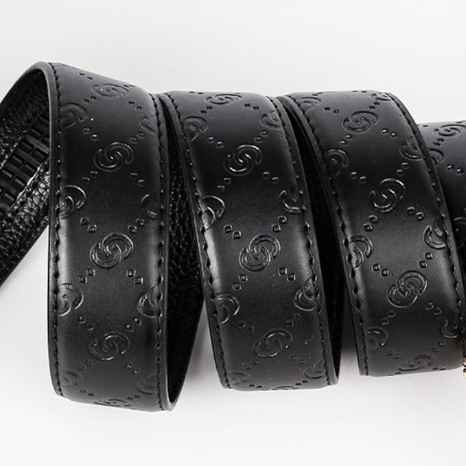 Aurolran Men&Womens Leather Dress Belt Business Automatic Buckle Belt Color-Black Silver Gold