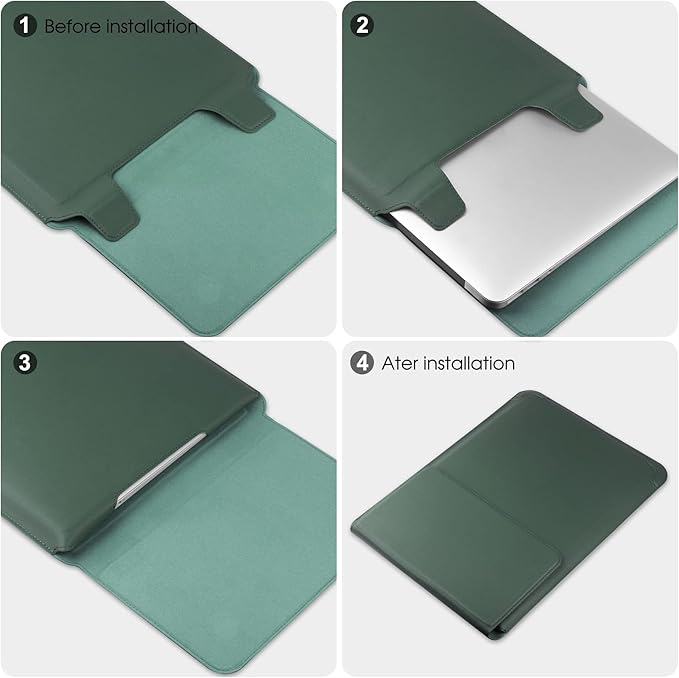 HoYiXi 14 Inch Laptop Sleeve Case Leather Bag with Stand Compatible with Mac Book Pro 14 2021/ASUS Vivobook 14/HP Pavilion X360/IdeaPad 14/Dell HP ASUS Acer Huawei Matebook 14'' PC, Green