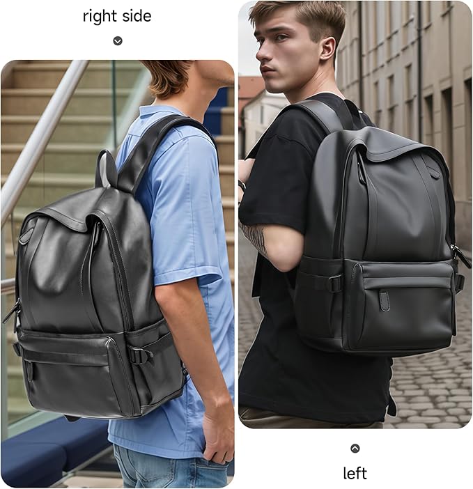 Laptop Leather Travel Backpack For Men Water-Repellent Carry On Back Pack For Travel Business Work computer Backpacks Fit 15.6" Laptop
