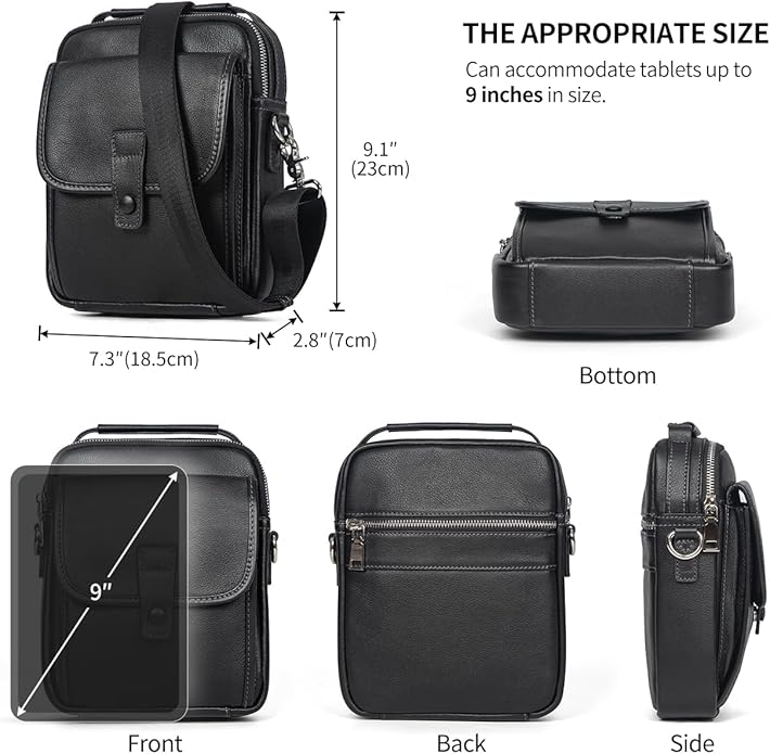 Augus Leather Small Messenger Bag For Men Crossbody Handbag Shoulder Sling Travel Bags for Men Purse Daypack Magnetic Buckle