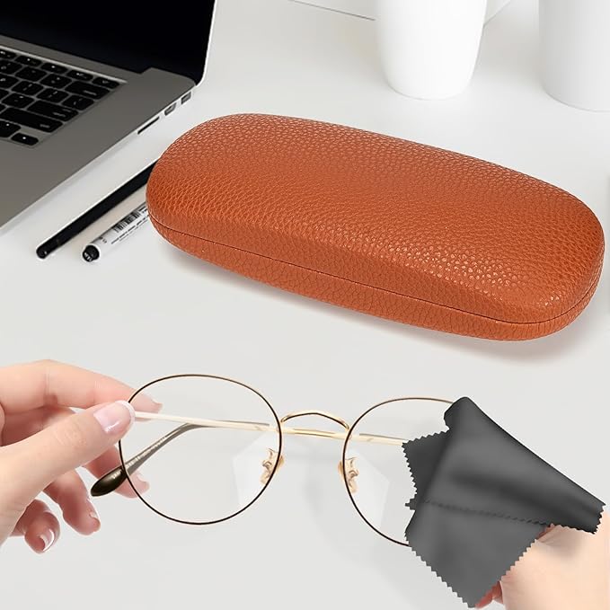 molshine Hard Shell PU Leather Glasses Case,Travel Portable Eyeglass Case for Men Women Girl Travel Study Work