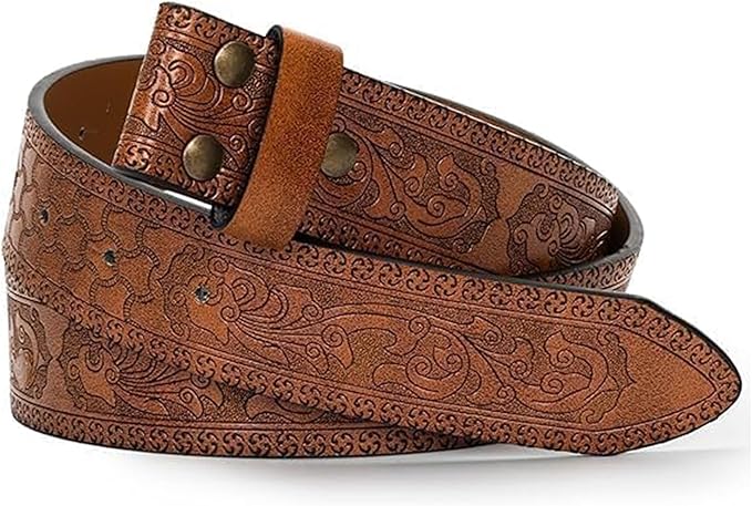 IZUS Vintage Western Belt Strap without Buckle Longhorn-Bull-Embossed Cowboy Belt for Women Men 1-1/2" Wide PU Leather Strap