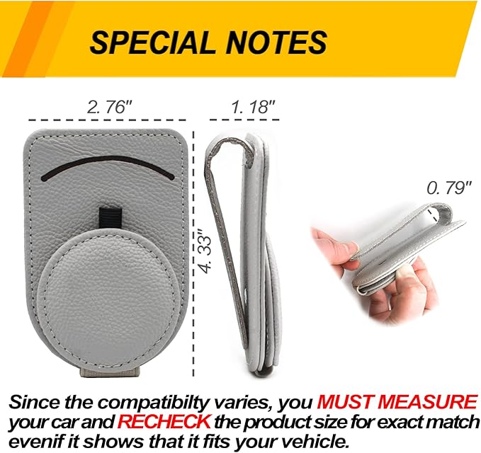 Sunglass Holder for Car Visor, Magnet Adsorbed Sunglasses Holder for Car Accessories Parts, Leather Car Sunglass Holder, Car Visor Sunglasses Clip for Glasses Cards (1PCS, Gray)