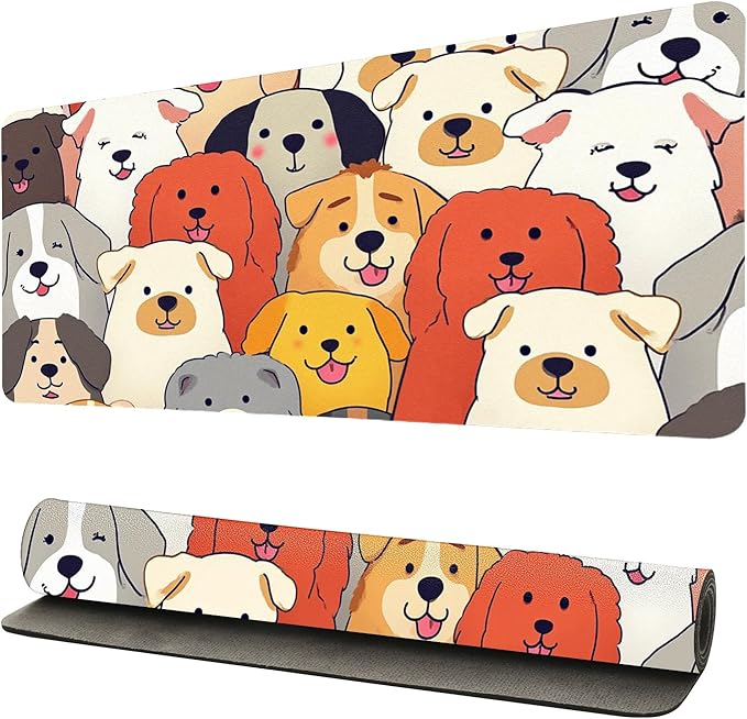 Positively Adorable Dog Desk Mat - (31.5 * 15.75in) Desk Pad, Large Non-Slip PU Leather Pad for Aesthetic Home Office & Gaming,A Gift for Dog Lovers