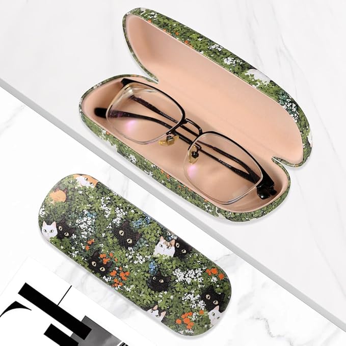 PERFECTSIGHT Hard Shell Eyeglasses Case, PU Leather Protective Glasses Case, Cute Eyeglass Case for Women Men Girls