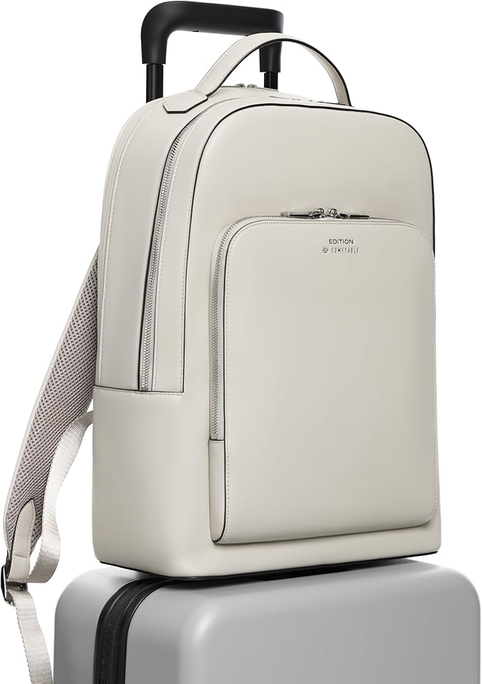 Comfyable x Edition Premium Vegan Leather Backpack for 13" 14" 15" 16" Laptops, Business Trip Backpack with Trolley Strap & YKK Zipper, Water-repellent Durable Bag for Men Women, Daypack for Work