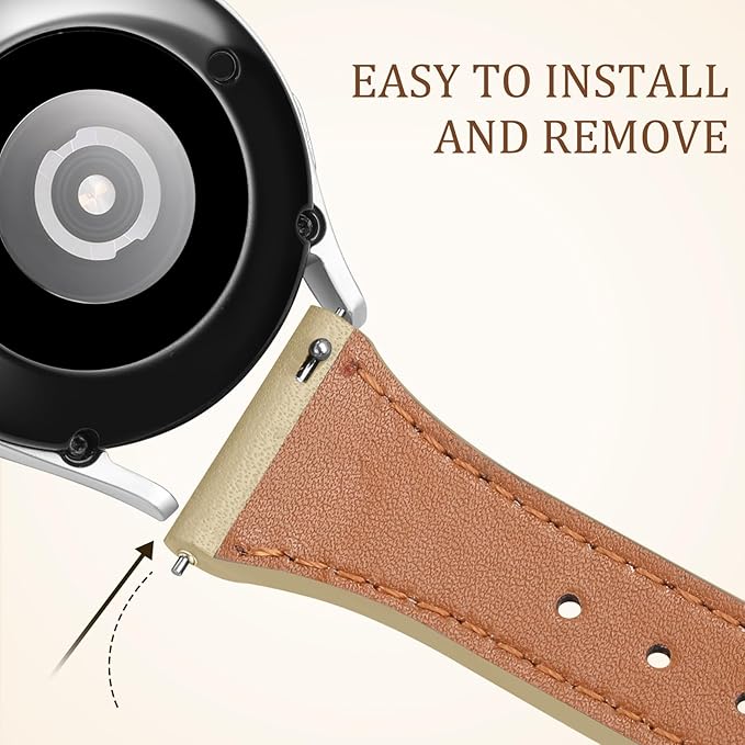 GEAK Slim Leather Band Compatible with Galaxy Watch 7 Band/6 5 4 FE 40mm 44mm/5 pro 45mm/Classic/Galaxy Active 2, 20mm Genuine Leather Strap with Quick Release Buckle for Samsung Watch Bands Women