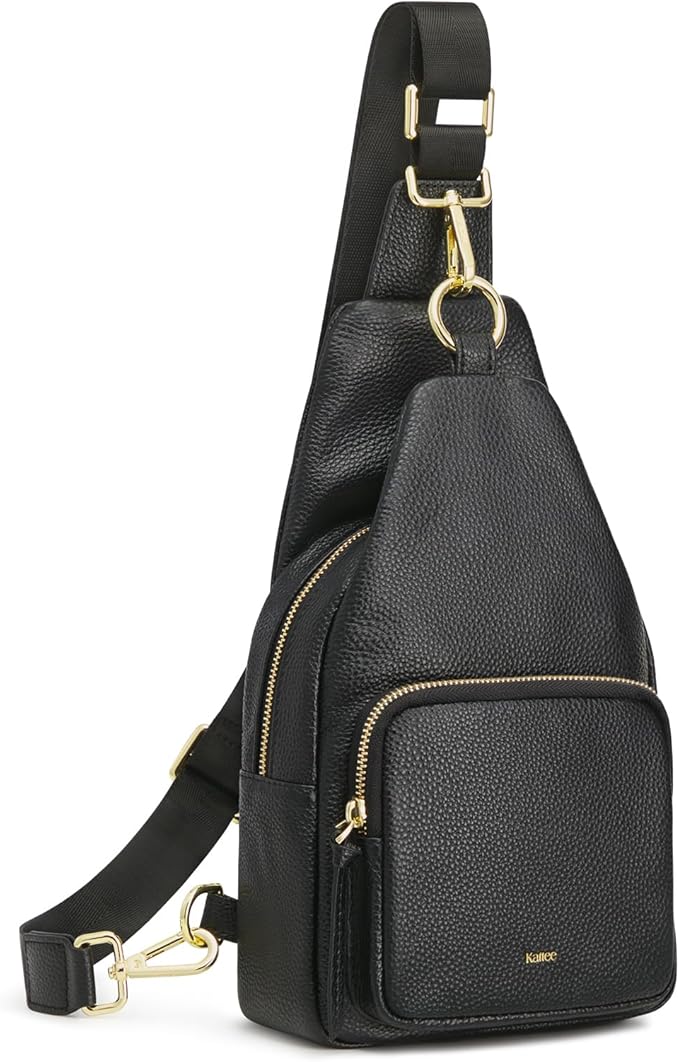 Kattee Small Sling Bag for Women, Leather Fanny Packs Crossbody Purse, Chest Bag for Travel with RFID Blocking, Black