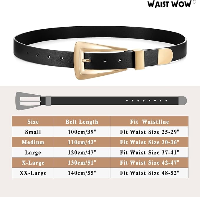 Women's Leather Belts for Jeans Pants Fashion Leather Waist Belt Ladies Dress Belts with Gold/Silver Buckle