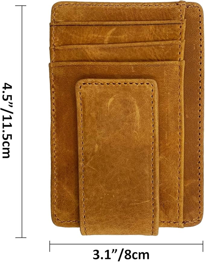 Money Clip RFID Front Pocket Wallet Men Leather Slim Minimalist Wallet