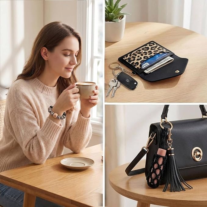 BIHRTC Silicone Key Ring Bracelets Wristlet Keychain Wallet with Net Chapstick Holder for Women