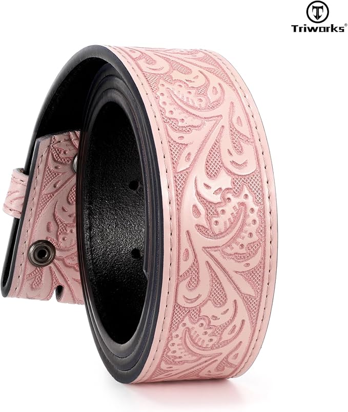 TRIWORKS Western Belt Strap for Men without Buckle 1.5" Wide Floral Engraved Embossed Leather Belt Strap