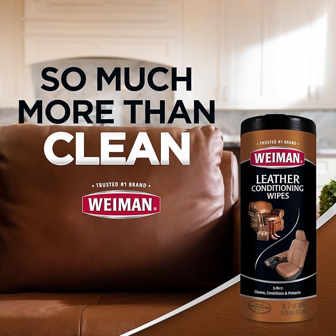 Weiman Leather Cleaner Kit Leather Wipes (30 Count) and Microfiber Cloth - Clean and Condition Car Seats and Interior, Shoes, Couches and Other Leather Surfaces