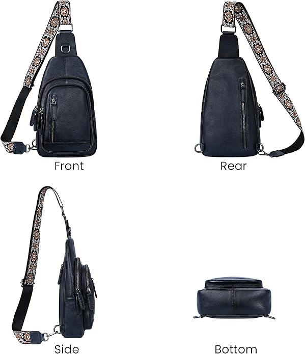 HESHE Leather Sling Bag for Women Crossbody Bags with Multi-Pocket Stylish Fanny Packs for Travel Chest Bag