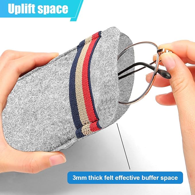 Car Visor Sunglasses Holder Organizer – 6.1"×3.62" Soft Felt Sunglasses Eyeglasses Storage Bag for Card Pen Invoice – Multi-Function Glasses Storage Pouch Car Sun Visor Organizer (Grey White)