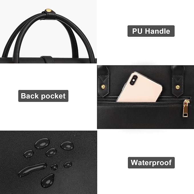 MOSISO Laptop Bag for Women, 13-14 inch PU Leather Laptop Shoulder Bags Convertible Backpack, 13.3 inch Messenger Bags Casual Handbag Work Briefcase Travel Computer Bag with Bowknot, Black