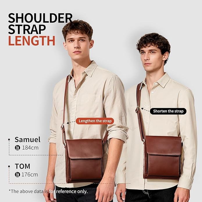 Augus Leather Messenger Crossbody Shoulder Bag for Men Work Business Casual Adjustable straps With YKK Metal Zipper