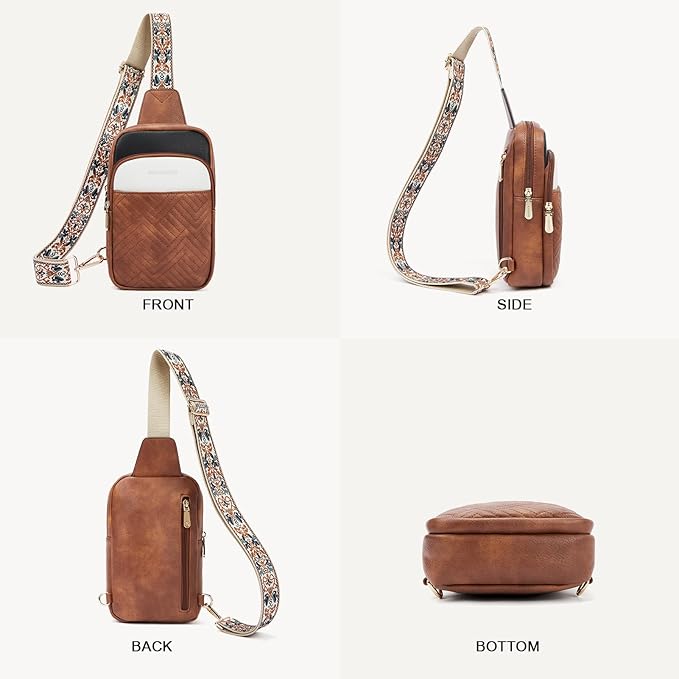 BOSTANTEN Sling Bag Quilted Crossbody Bags for Women Cross Body Purse Leather Fanny Pack with Adjustable Guitar Strap