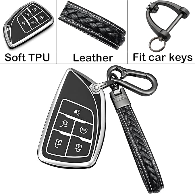 for chevrolet key fob cover TPU Protective Key case,compatible with 2023 2024 2025 GMC Silverado 1500 Sierra,2500HD 3500HD, Silicone ect Remote smart Key (black)