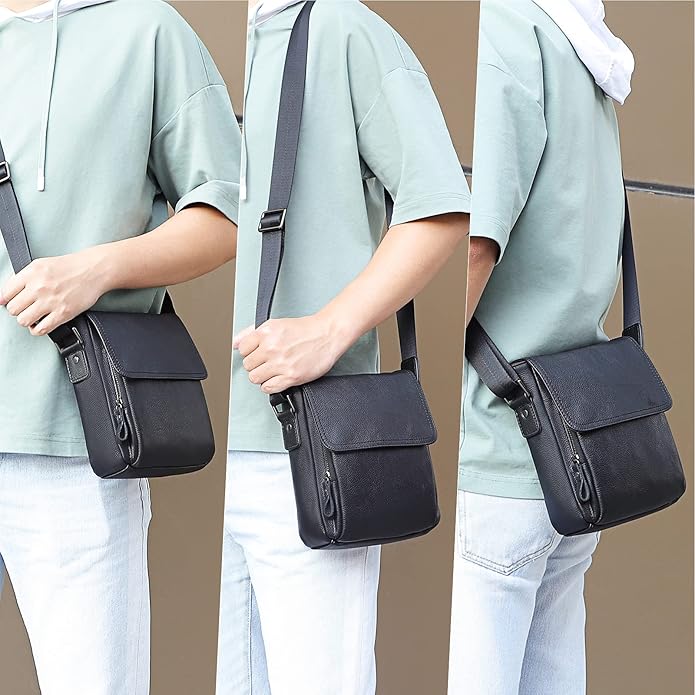 Augus Leather Messenger Crossbody Shoulder Bag for Men Work Business Casual Adjustable straps With YKK Metal Zipper