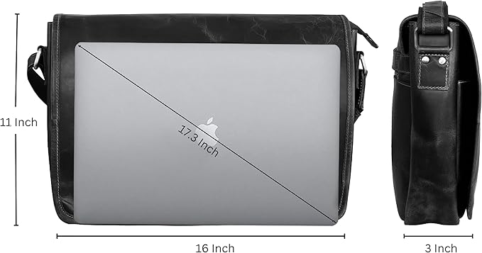 Leather Messenger Bag for Men 16" Full Grain Leather Laptop Bag Vintage Crossbody Office Satchel Travel Shoulder Bag