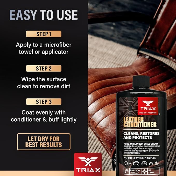 TRIAX Leather Conditioner Cleans, Restores, and Protects Vehicles, Clothing, and Furniture (12 Ounce)