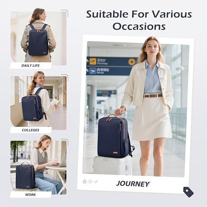 GOLF SUPAGS Stylish Laptop Backpack for Women Airline Approved Perfect for Work College and Travel Multi-Functional Casual Daypack Fits 14 Inch Notebook (Navy Blue)