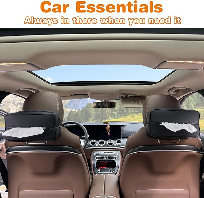 Witaxima Large Car Tissue Holder for 120 Standard Tissues, Premium PU Leather Tissue Holder in Car Backseat Rectangular, Napkin Holder for Car Fits for Kleenex Tissues Box Daily Use Black