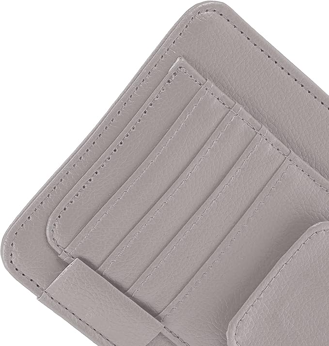 X AUTOHAUX PU Leather Car Sun Visor Organizer Glasses Holder Card Holder Auto Accessories Pocket Organizer Gray