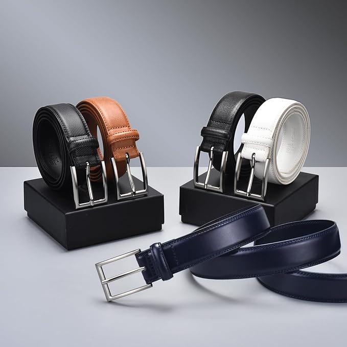 Mens Genuine Leather Dress Belt Classic Casual Belt with Single Prong Buckle for Jeans Pants Work and Business