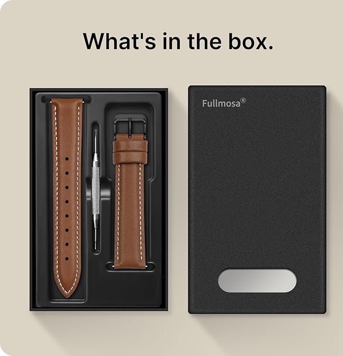 Fullmosa Watch Band, Quick Release Leather Watch Strap for Men Women, Replacement Bands Width 12mm 14mm 16mm 18mm 19mm 20mm 21mm 22mm 24mm