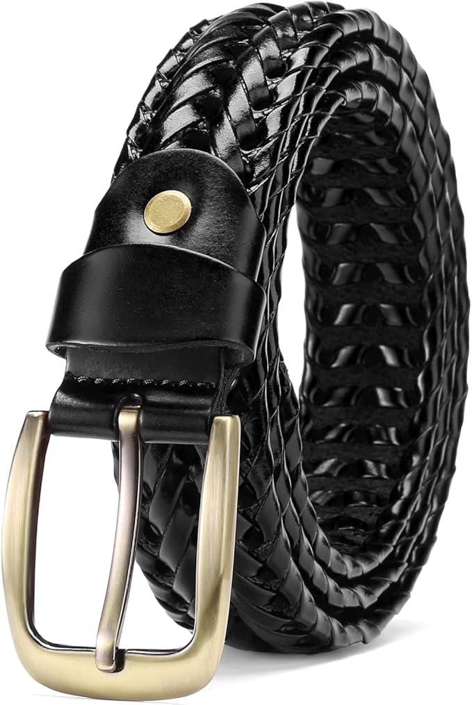 SENDEFN Leather Braided Belts for Men, 1 3/8" Casual Woven Leather Belt for Men Jeans Golf Dress Pants with Gift Box