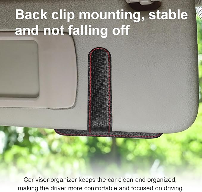 Augeny Car Sun Visor Organizer, Auto Visor Organizer and Storage, Registration and Document Holder, Vehicle Accessories for Sunglasses Document Card Pen Driver License (Carbon Fiber Red Line)