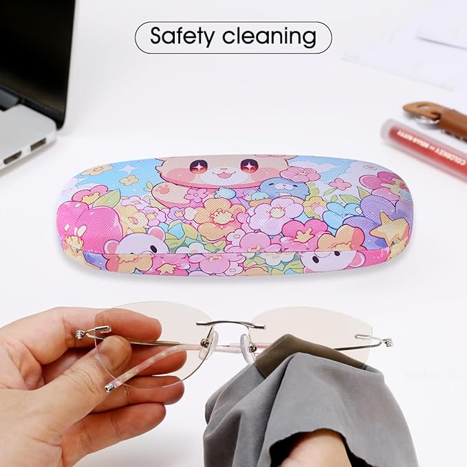 PERFECTSIGHT Hard Shell Eyeglasses Case, PU Leather Protective Glasses Case, Cute Eyeglass Case for Women Men Girls