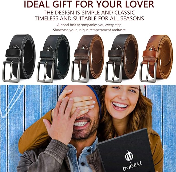DOOPAI Men's Genuine Leather Casual Belt -Full Grain Leather Belt for Men- 1.5" Handmade Jeans Belt with Gift Box