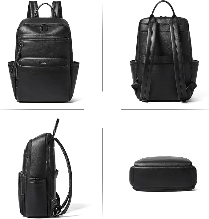 Laptop Backpack for Women,Leather Backpack with 15.6 inch Laptop Compartment,Large Capacity Computer Backpacks Purse,Carry-on Travel Backpacks,Casual Daypack for Work Business College,Black