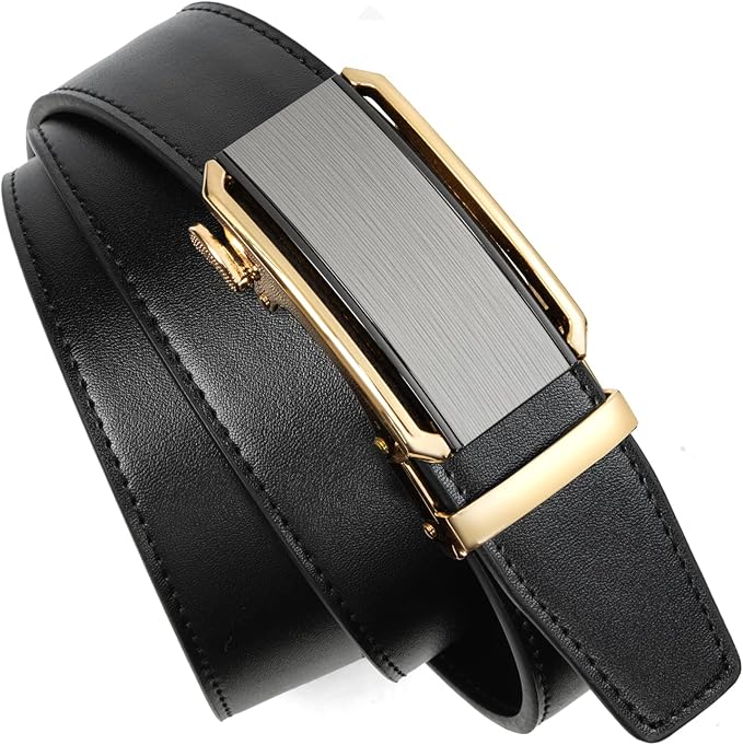 Founders & C Men's Ratchet Belt 1 3/8",Leather Dress Belt Adjustable with Click Sliding Buckle Trim to Exact Fit