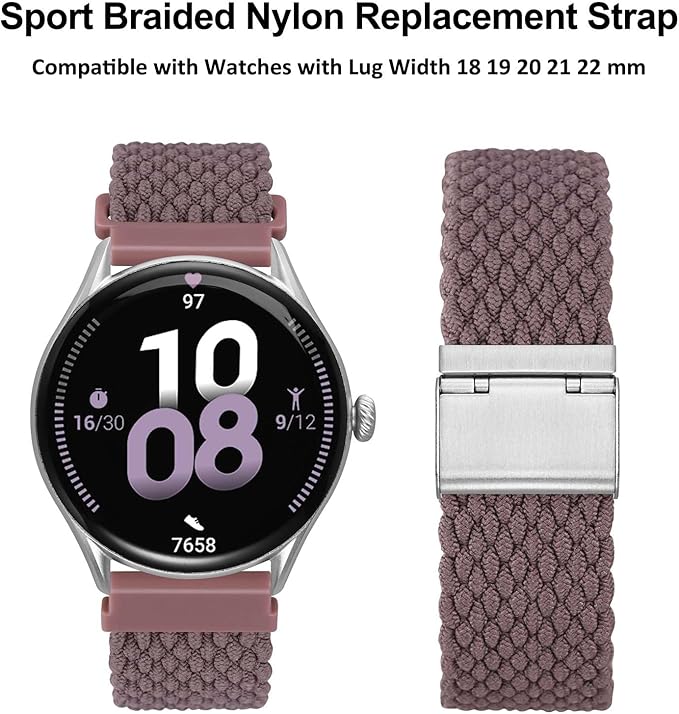 WOCCI 18mm Braided Nylon Watch Band for Men and Women, Quick Release, Silver Stainless Steel Buckle (Woodrose)