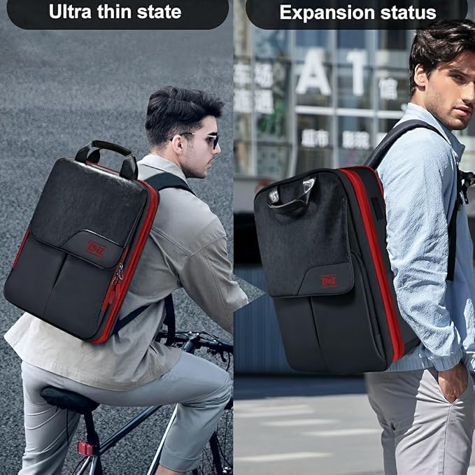 ZINZ Slim & Expandable Laptop Backpack 15.6 16 17 inch Travel Business Backpack Water-Resistant Daypack for Men and Women,Black red