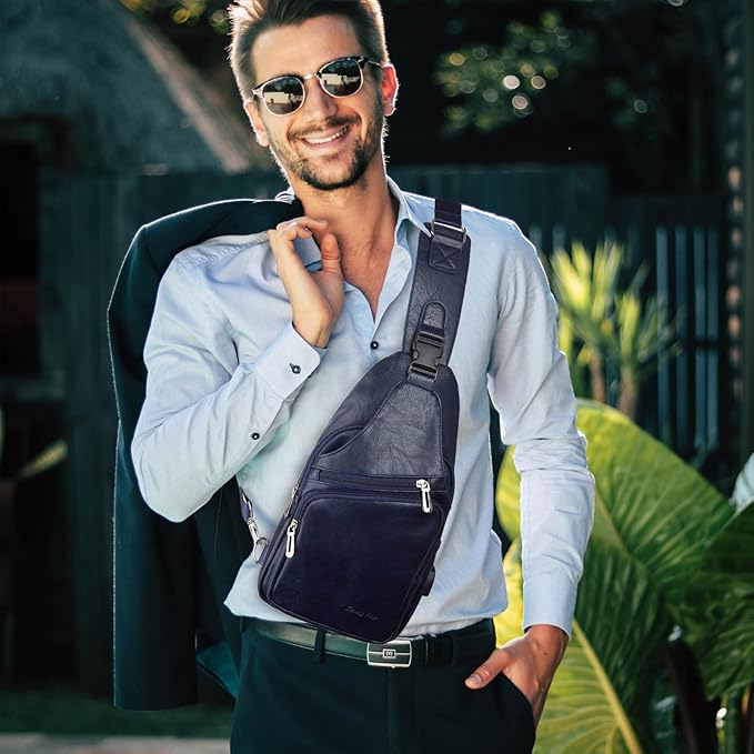 Seoky Rop Men's Sling Bag Lightweight Waterproof Chest Shoulder Crossbody Bag with USB Charging Port Blue