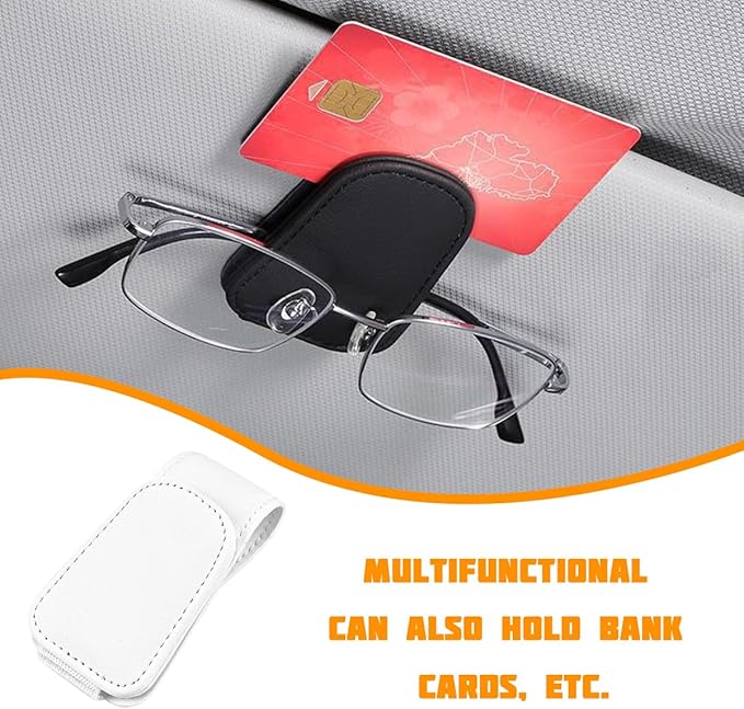 Sunglasses Holder for Car Visor, Microfiber Leather Magnetic Sun Visor Eyeglasses Hanger & Ticket Card Clip, Multi-Function Automotive Interior Glasses Mount, Universal Fit (White)