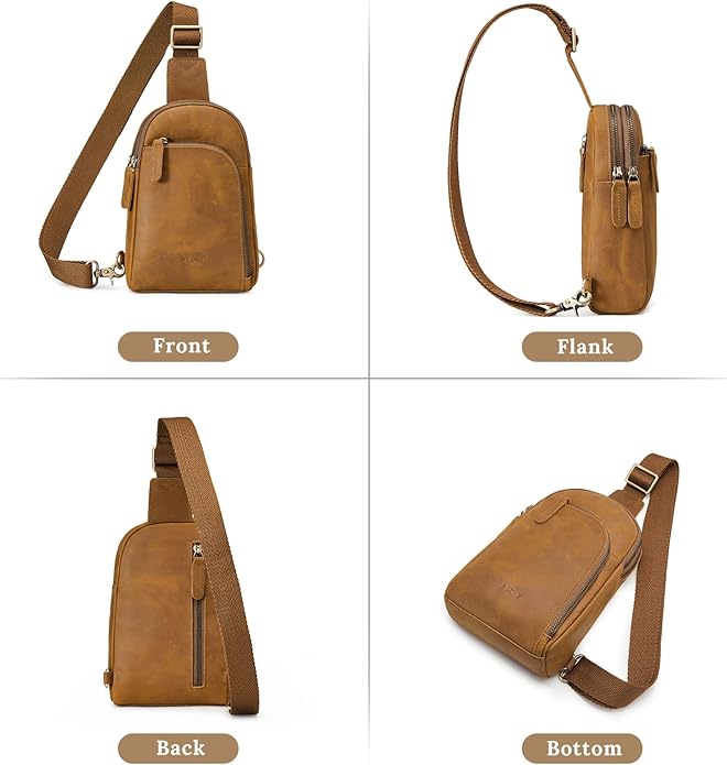S-ZONE Genuine Leather RFID Blocking Small Sling Bag Women Crossbody Fanny Packs