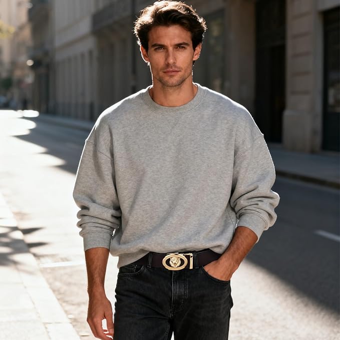 Aurolran Men&Womens Leather Dress Belt Business Automatic Buckle Belt Color-Black Silver Gold